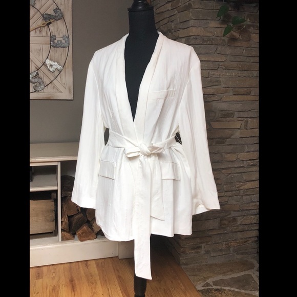 Zara Jackets & Blazers - White Textured Jacket with Belt NWT